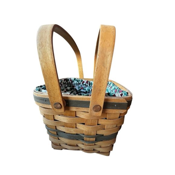 Longaberger “Cranberry Basket” Fabric Holly Design Lining & Plastic Insert 1995 - Picture 14 of 16